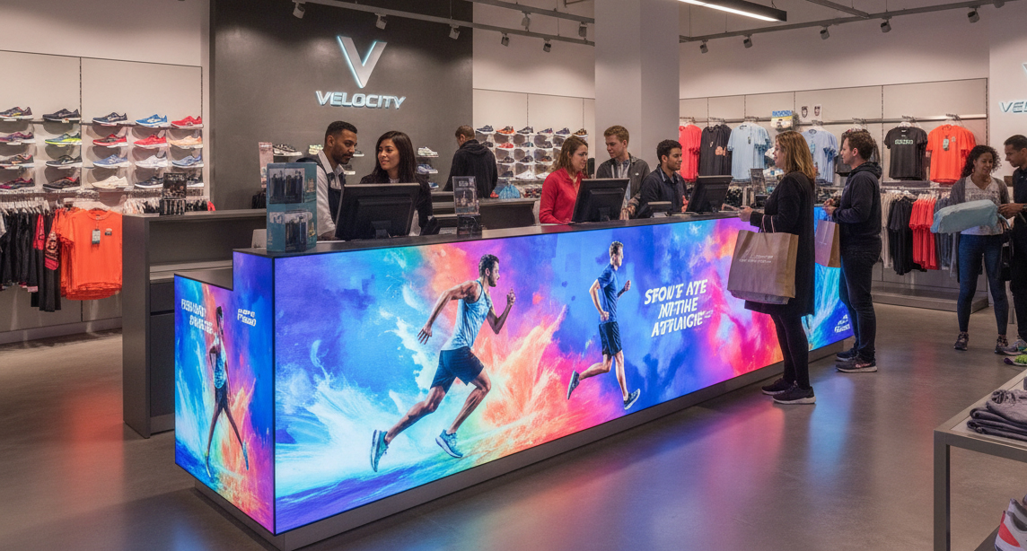 LED screen in the checkout area